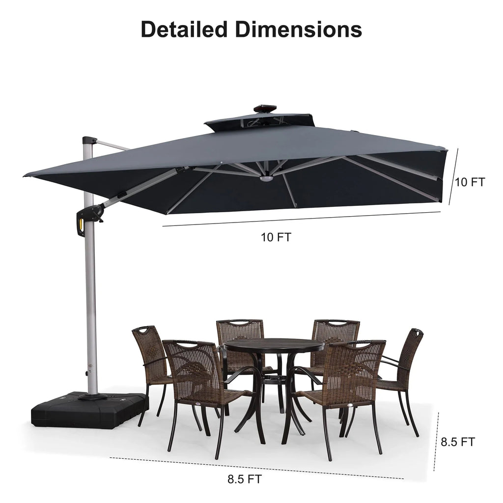 PURPLE LEAF Square Cantilever Umbrella with Base, Outdoor Umbrellas with Lights