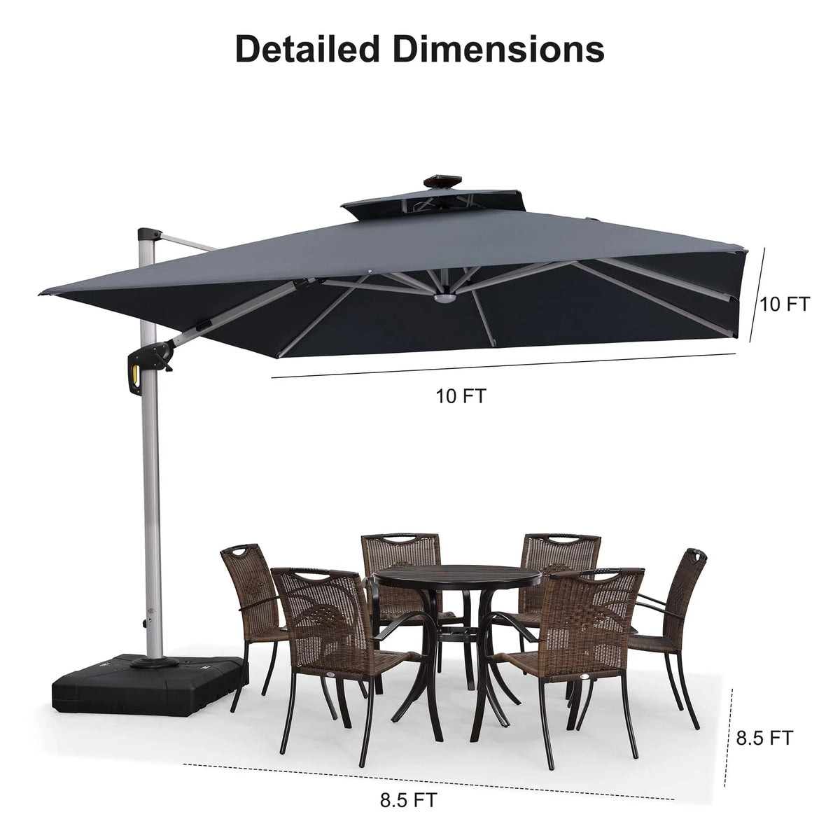 PURPLE LEAF Square Cantilever Umbrella with Base, Outdoor Umbrellas with Lights