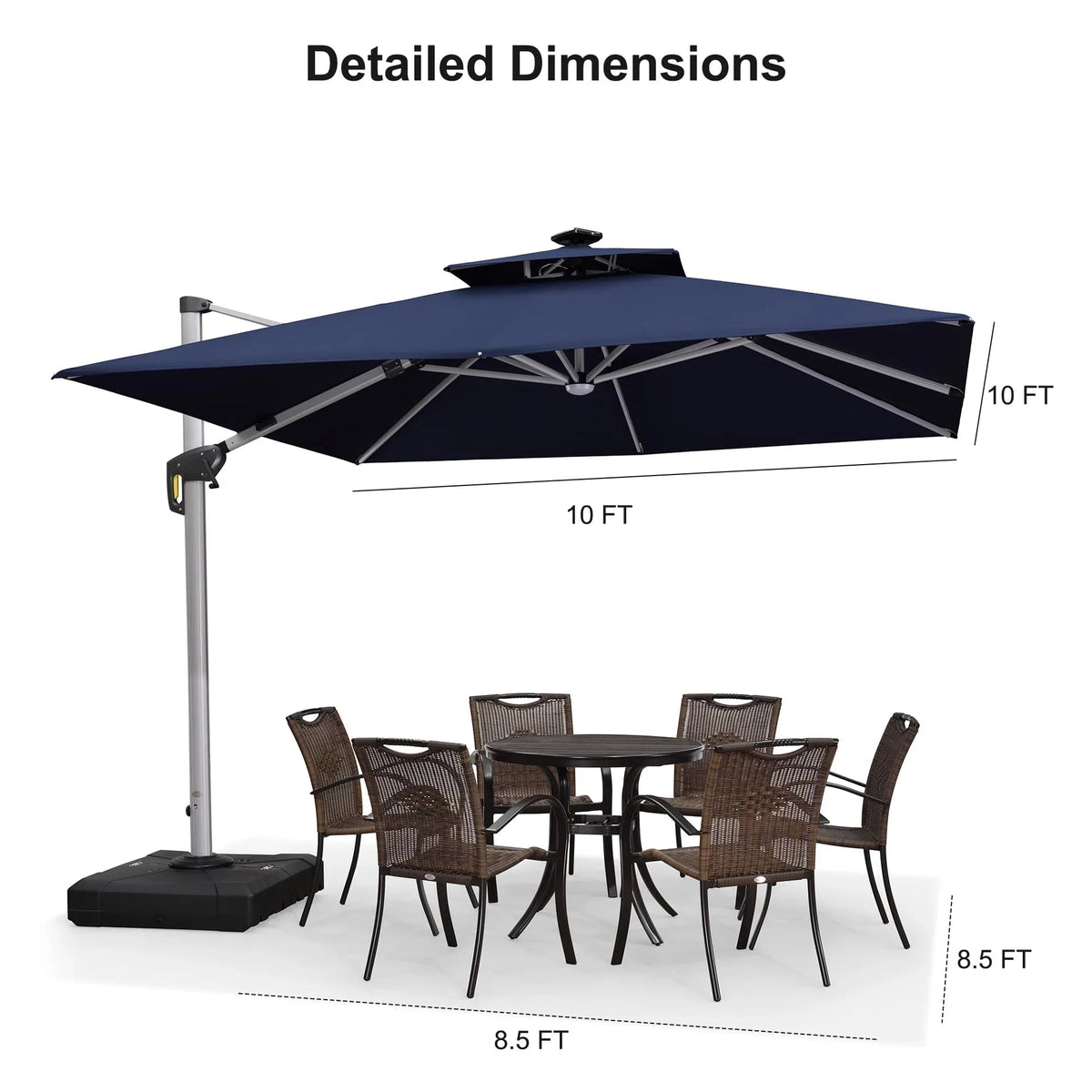 PURPLE LEAF Square Cantilever Umbrella with Base, Outdoor Umbrellas with Lights