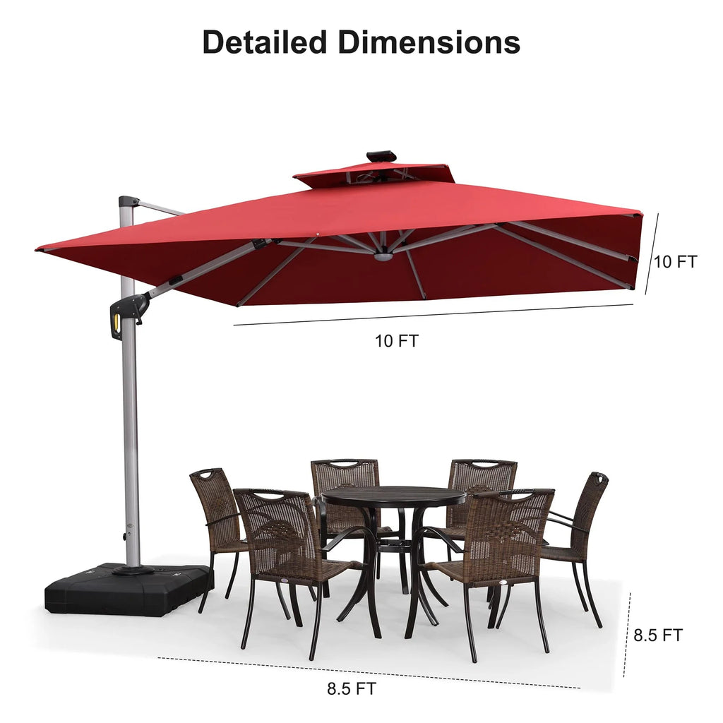 PURPLE LEAF Square Cantilever Umbrella with Base, Outdoor Umbrellas with Lights