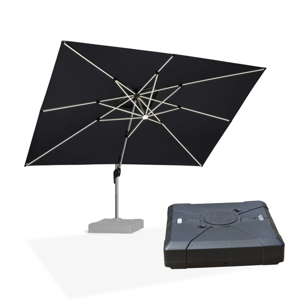 PURPLE LEAF Rectangular Cantilever Umbrella with Base, Outdoor Umbrellas with Lights