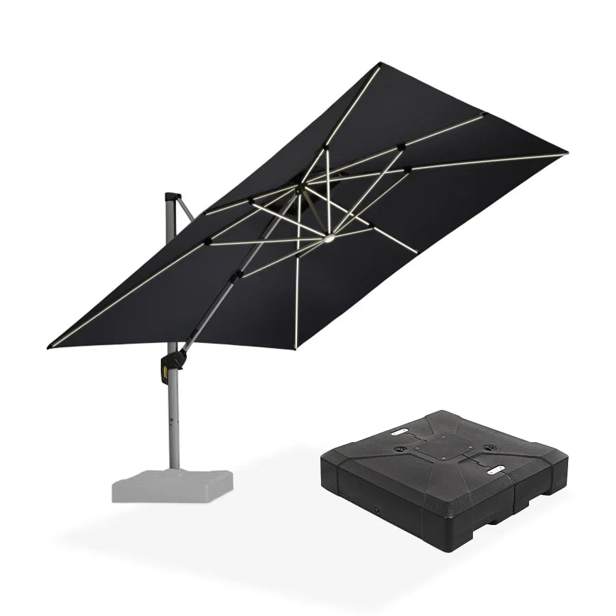 PURPLE LEAF Square Cantilever Umbrella with Base, Outdoor Umbrellas with Lights