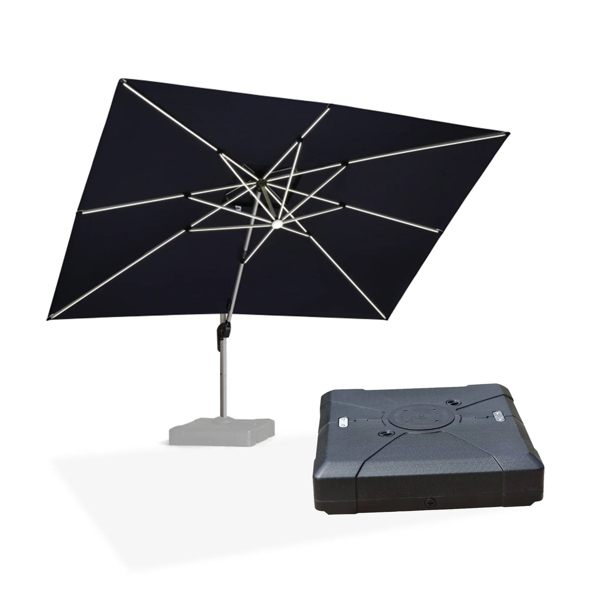 PURPLE LEAF Rectangular Cantilever Umbrella with Base, Outdoor Umbrellas with Lights