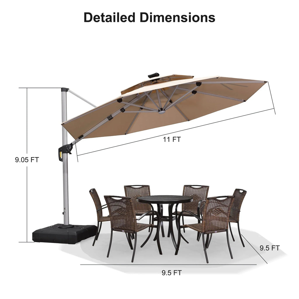 PURPLE LEAF Round Cantilever Umbrella with Base, Outdoor Umbrellas with Lights