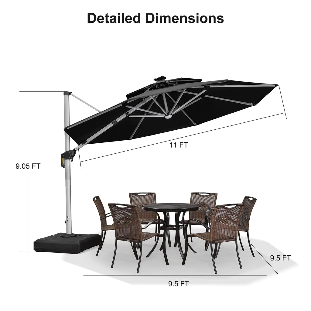 PURPLE LEAF Round Cantilever Umbrella with Base, Outdoor Umbrellas with Lights