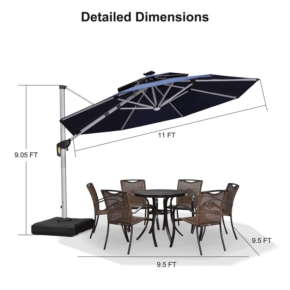 PURPLE LEAF Round Cantilever Umbrella with Base, Outdoor Umbrellas with Lights