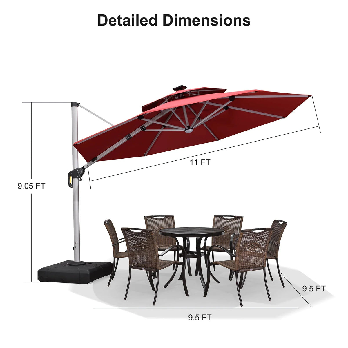 PURPLE LEAF Round Cantilever Umbrella with Base, Outdoor Umbrellas with Lights