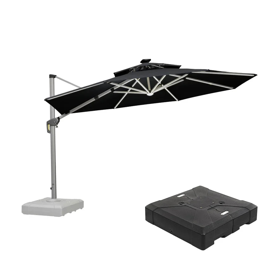 PURPLE LEAF Round Cantilever Umbrella with Base, Outdoor Umbrellas with Lights