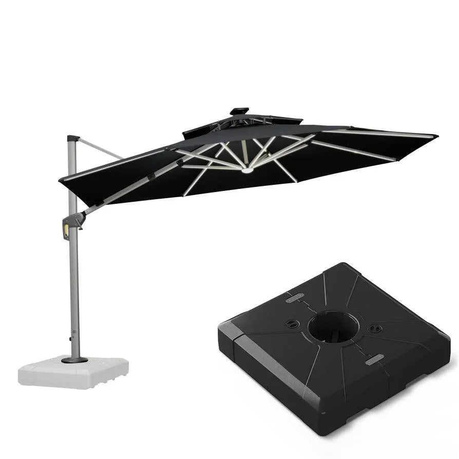 PURPLE LEAF Round Cantilever Umbrella with Base, Outdoor Umbrellas with Lights