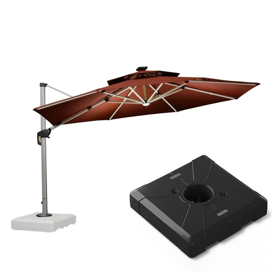PURPLE LEAF Round Cantilever Umbrella with Base, Outdoor Umbrellas with Lights
