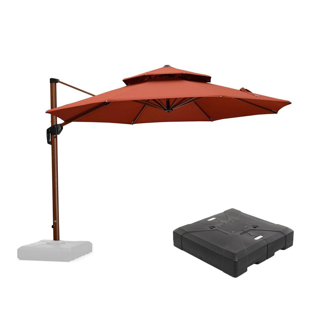 PURPLE LEAF Outdoor Garden Umbrella with Base, Cantilever Umbrellas in Wood Color