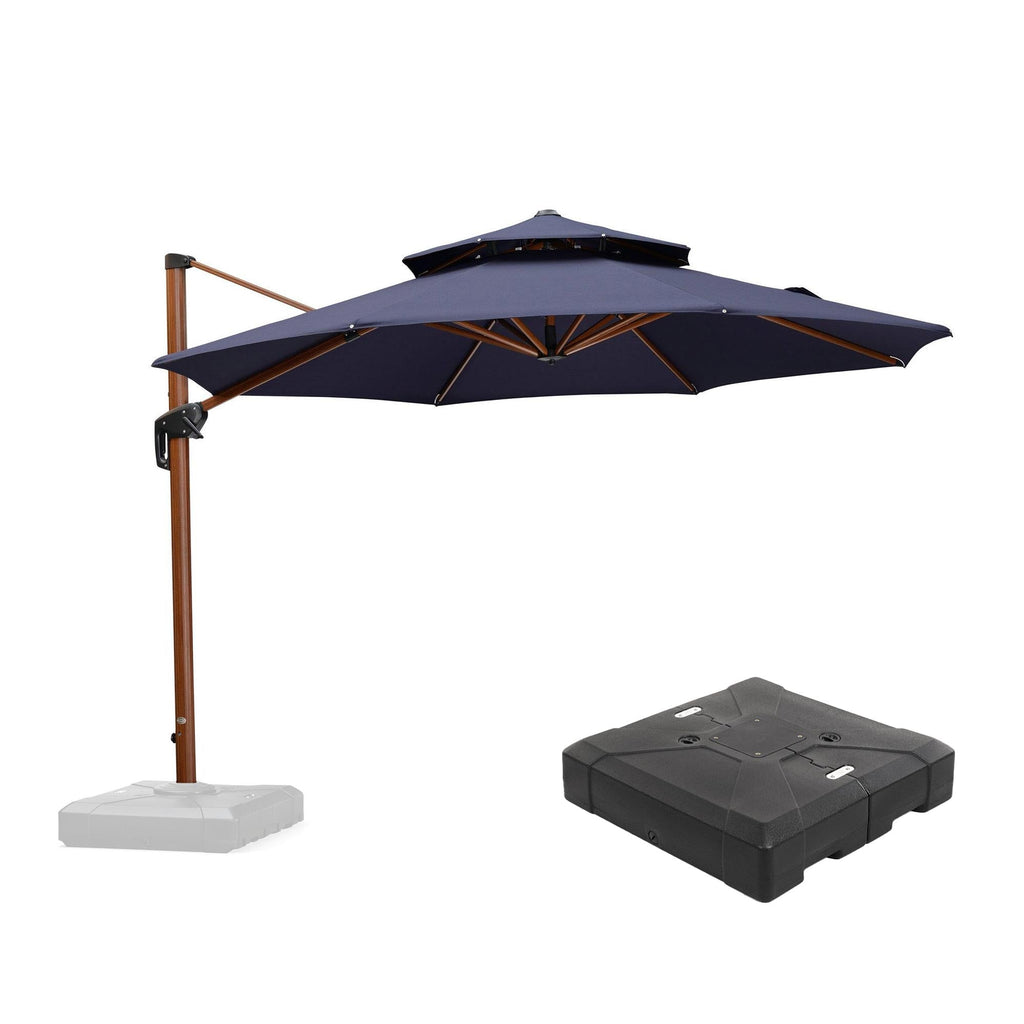 PURPLE LEAF Outdoor Garden Umbrella with Base, Cantilever Umbrellas in Wood Color