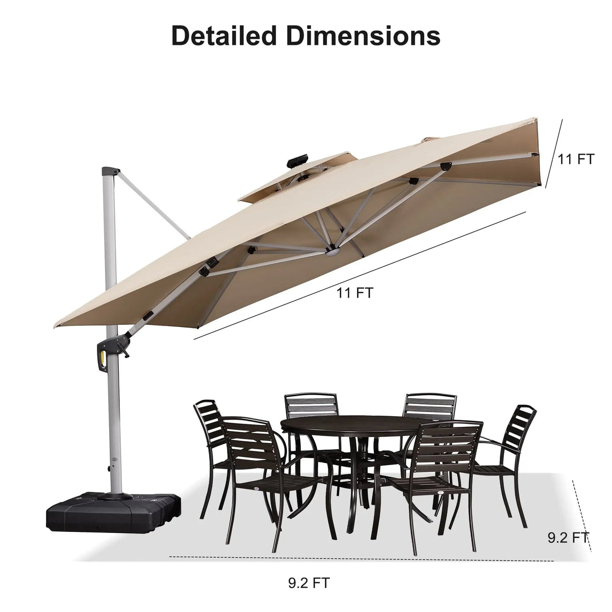 PURPLE LEAF Square Cantilever Umbrella with Base, Outdoor Umbrellas with Lights