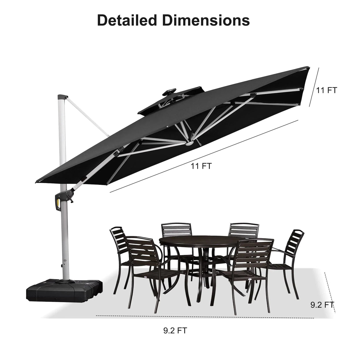 PURPLE LEAF Square Cantilever Umbrella with Base, Outdoor Umbrellas with Lights