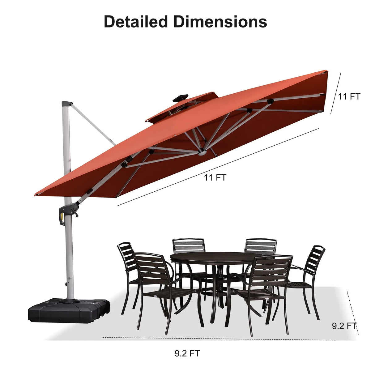 PURPLE LEAF Square Cantilever Umbrella with Base, Outdoor Umbrellas with Lights