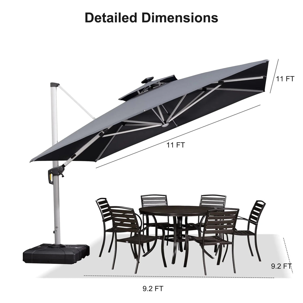 PURPLE LEAF Square Cantilever Umbrella with Base, Outdoor Umbrellas with Lights