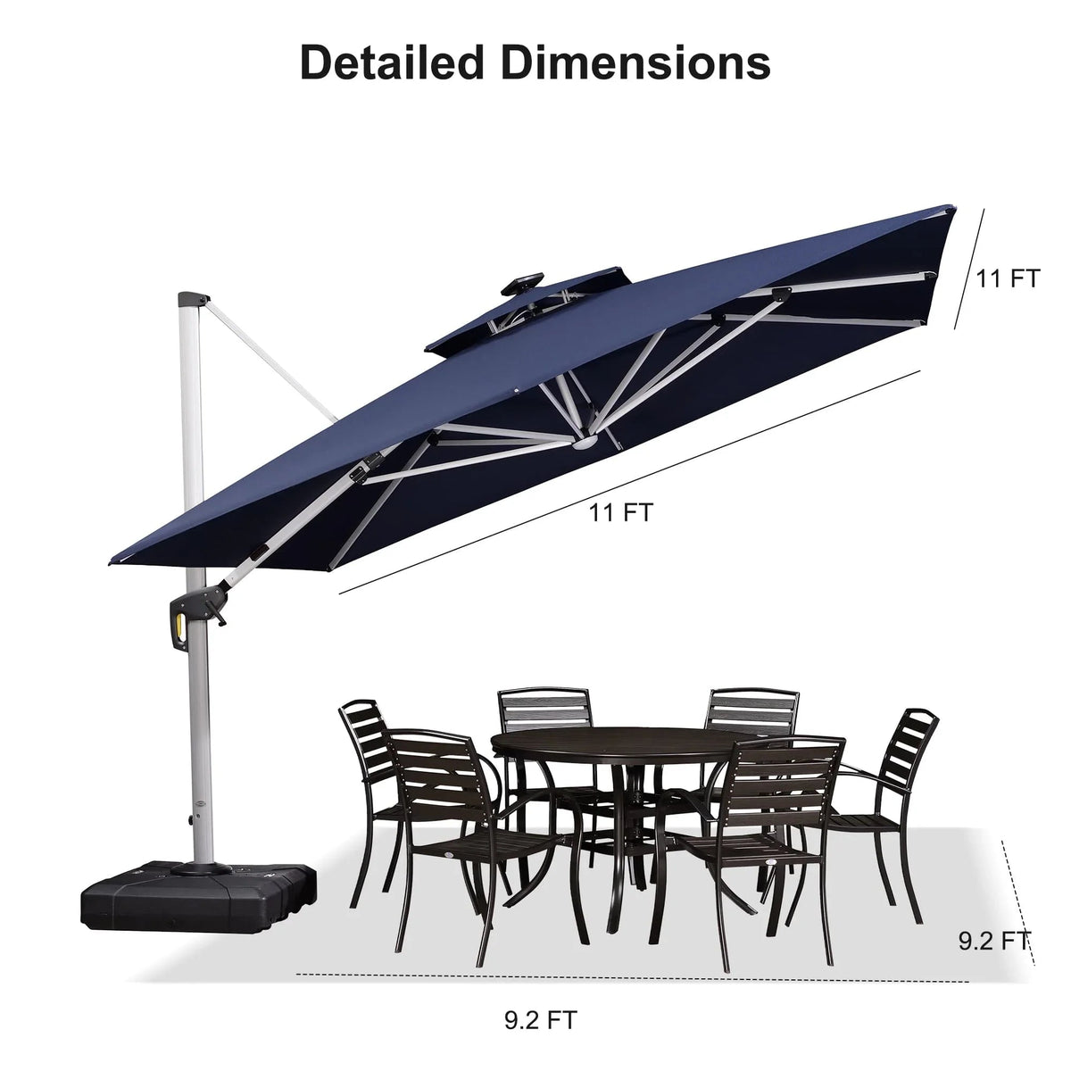 PURPLE LEAF Square Cantilever Umbrella with Base, Outdoor Umbrellas with Lights