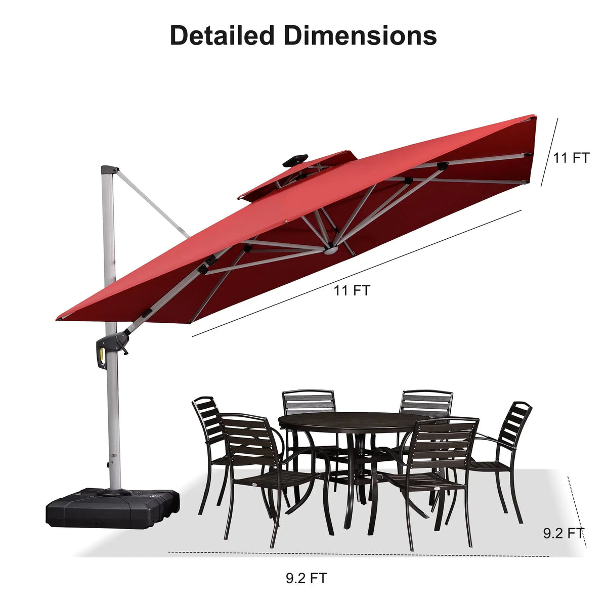 PURPLE LEAF Square Cantilever Umbrella with Base, Outdoor Umbrellas with Lights