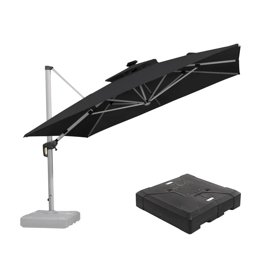 PURPLE LEAF Square Cantilever Umbrella with Base, Outdoor Umbrellas with Lights