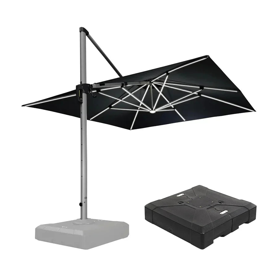 PURPLE LEAF Square Cantilever Umbrella with Base, Outdoor Umbrellas with Lights