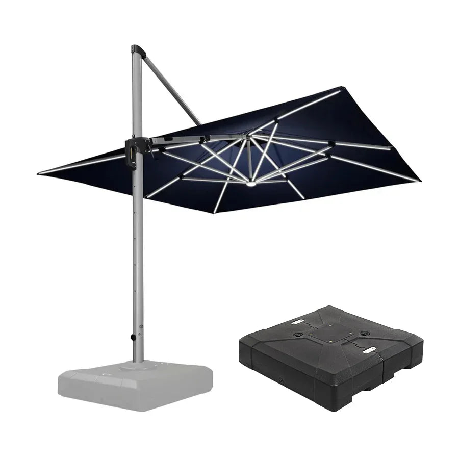 PURPLE LEAF Square Cantilever Umbrella with Base, Outdoor Umbrellas with Lights