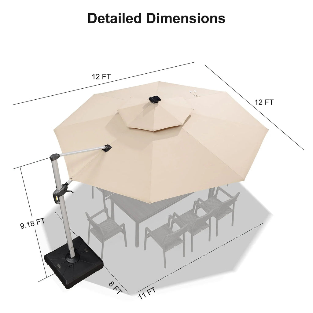PURPLE LEAF Round Cantilever Umbrella with Base, Outdoor Umbrellas with Lights