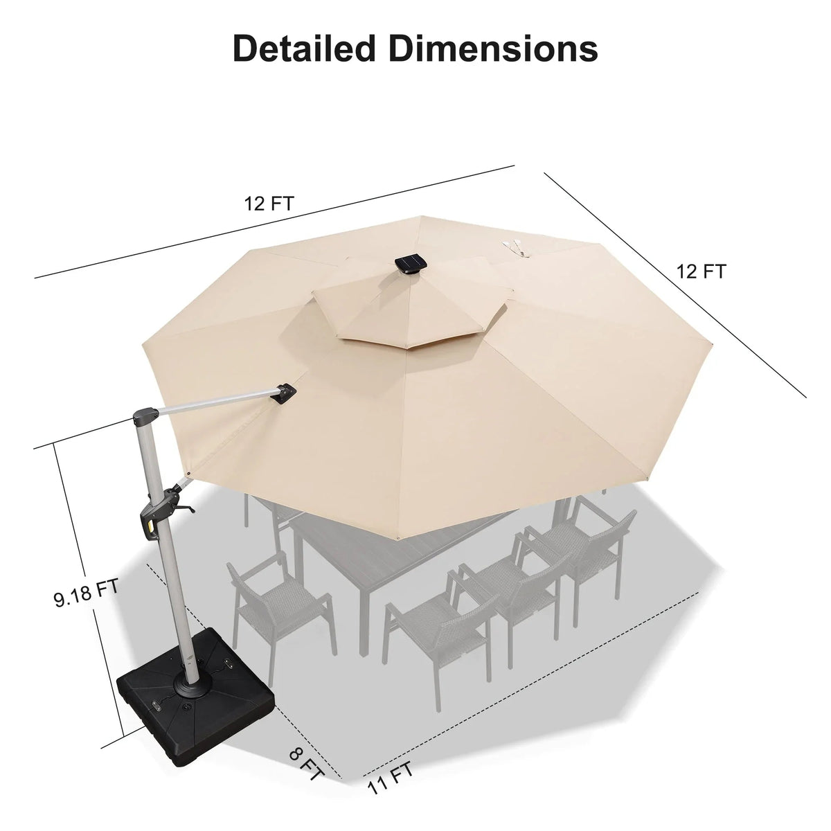 PURPLE LEAF Round Cantilever Umbrella with Base, Outdoor Umbrellas with Lights