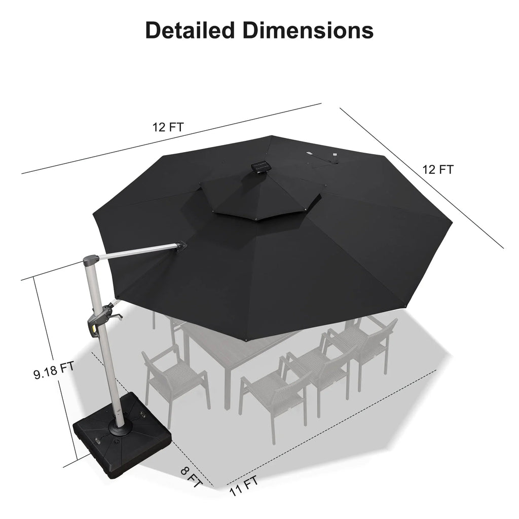 PURPLE LEAF Round Cantilever Umbrella with Base, Outdoor Umbrellas with Lights