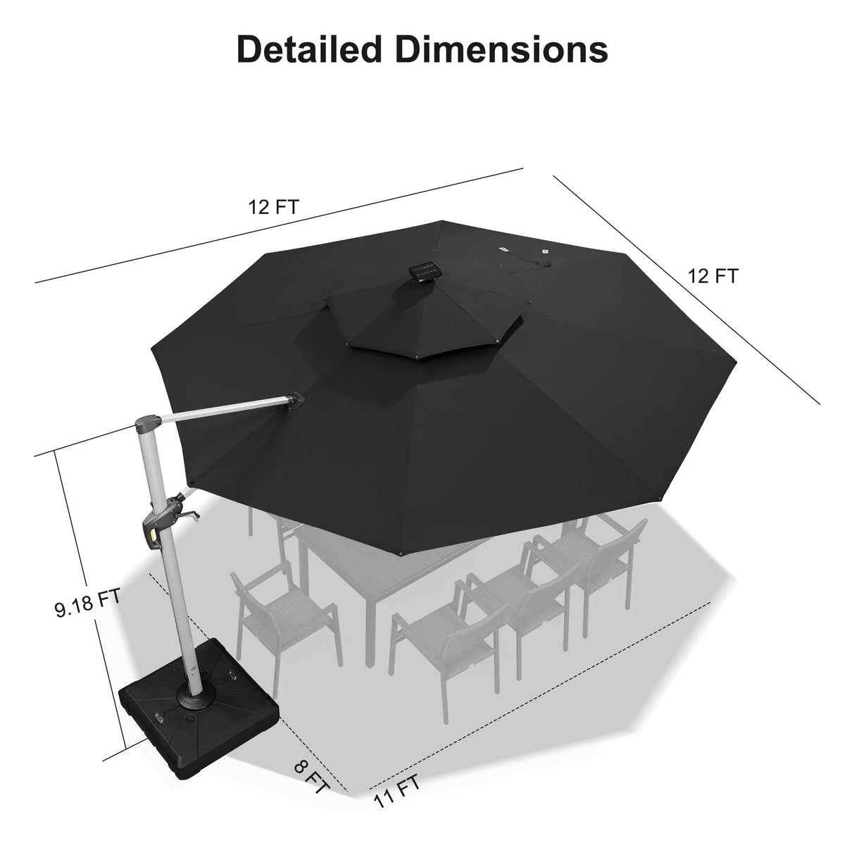 PURPLE LEAF Round Cantilever Umbrella with Base, Outdoor Umbrellas with Lights