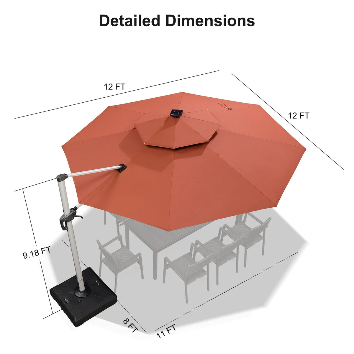 PURPLE LEAF Round Cantilever Umbrella with Base, Outdoor Umbrellas with Lights