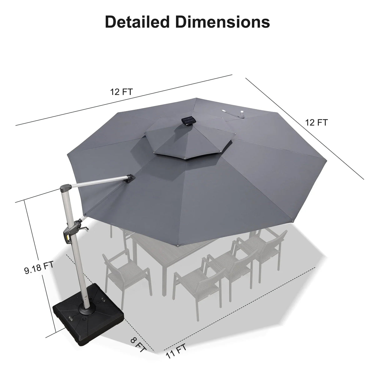 PURPLE LEAF Round Cantilever Umbrella with Base, Outdoor Umbrellas with Lights