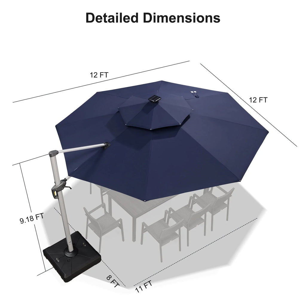 PURPLE LEAF Round Cantilever Umbrella with Base, Outdoor Umbrellas with Lights