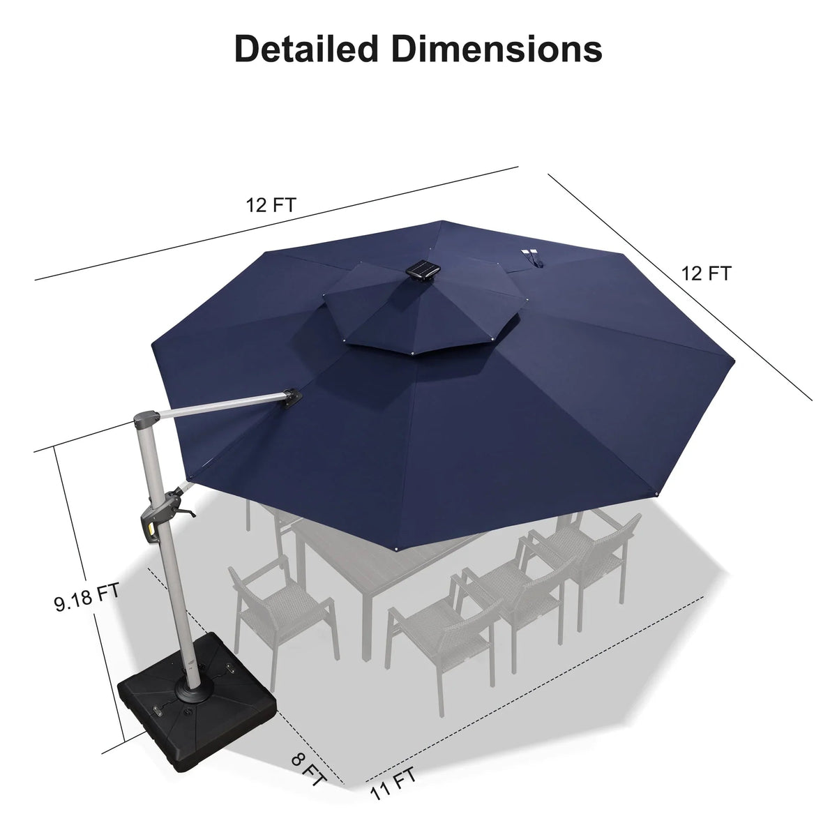 PURPLE LEAF Round Cantilever Umbrella with Base, Outdoor Umbrellas with Lights