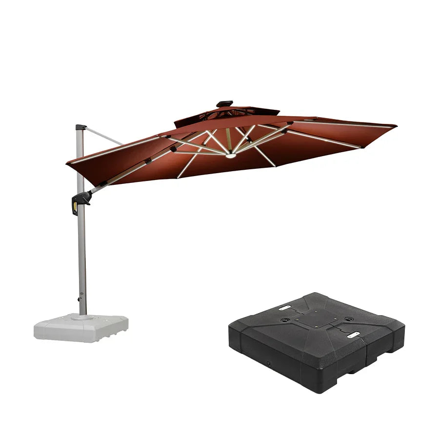 PURPLE LEAF Round Cantilever Umbrella with Base, Outdoor Umbrellas with Lights