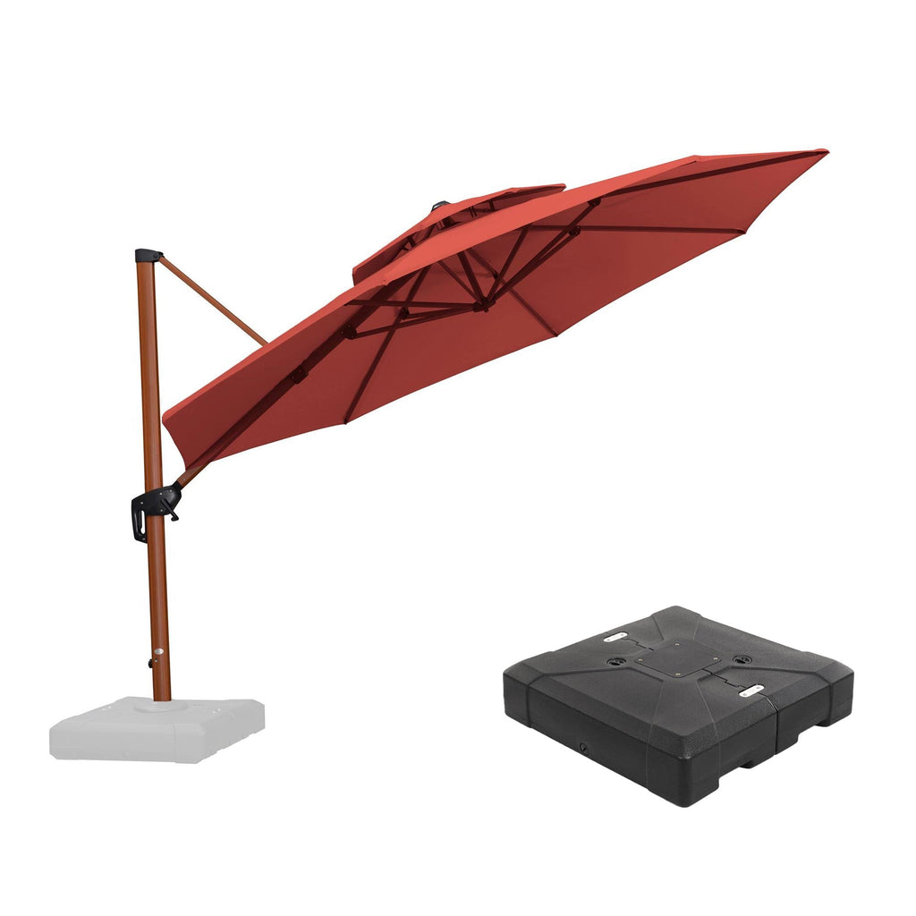 PURPLE LEAF Outdoor Garden Umbrella with Base, Cantilever Umbrellas in Wood Color