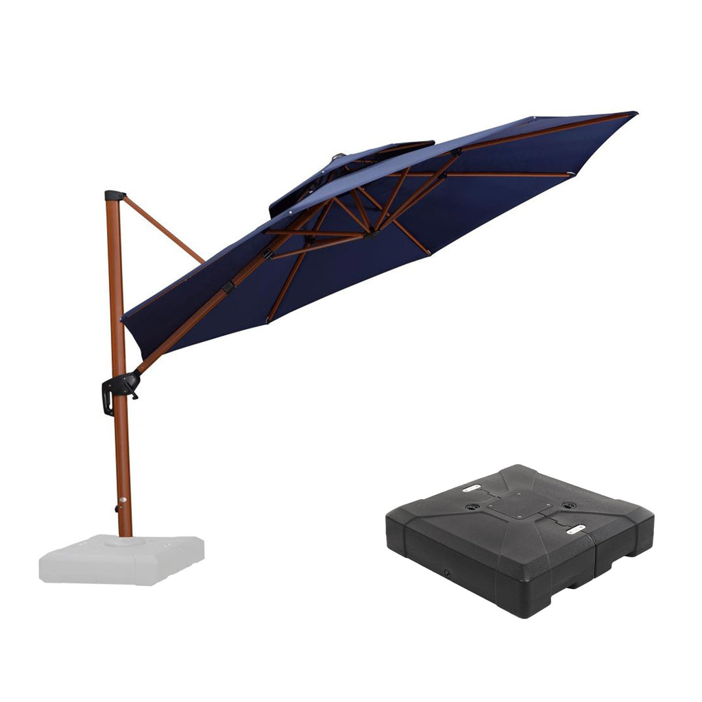 PURPLE LEAF Outdoor Garden Umbrella with Base, Cantilever Umbrellas in Wood Color
