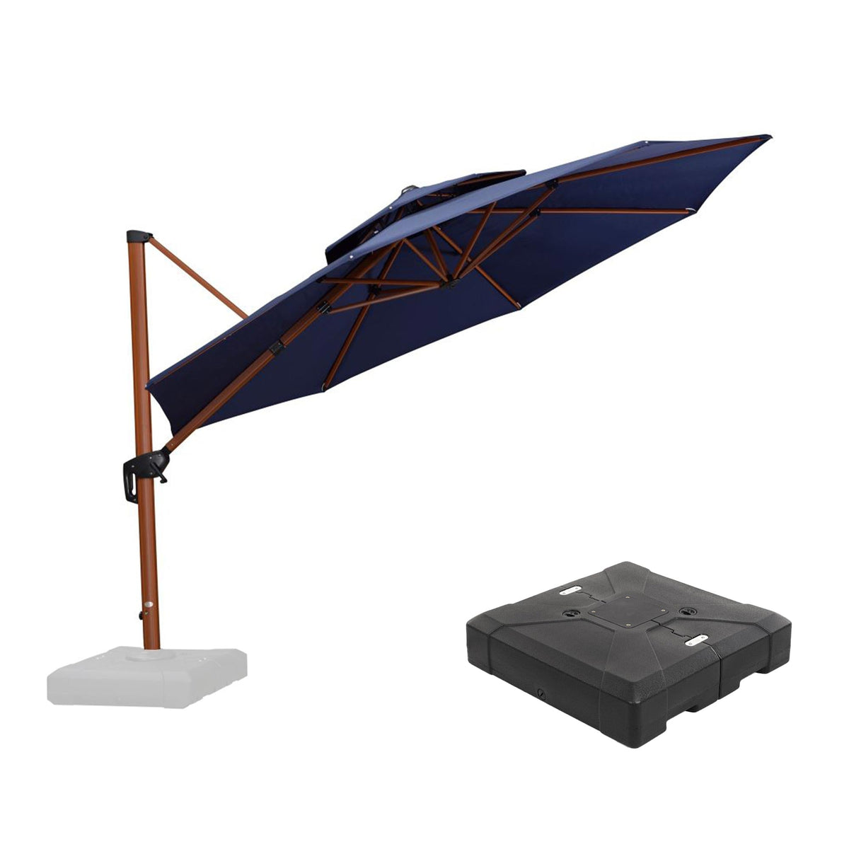 PURPLE LEAF Outdoor Garden Umbrella with Base, Cantilever Umbrellas in Wood Color