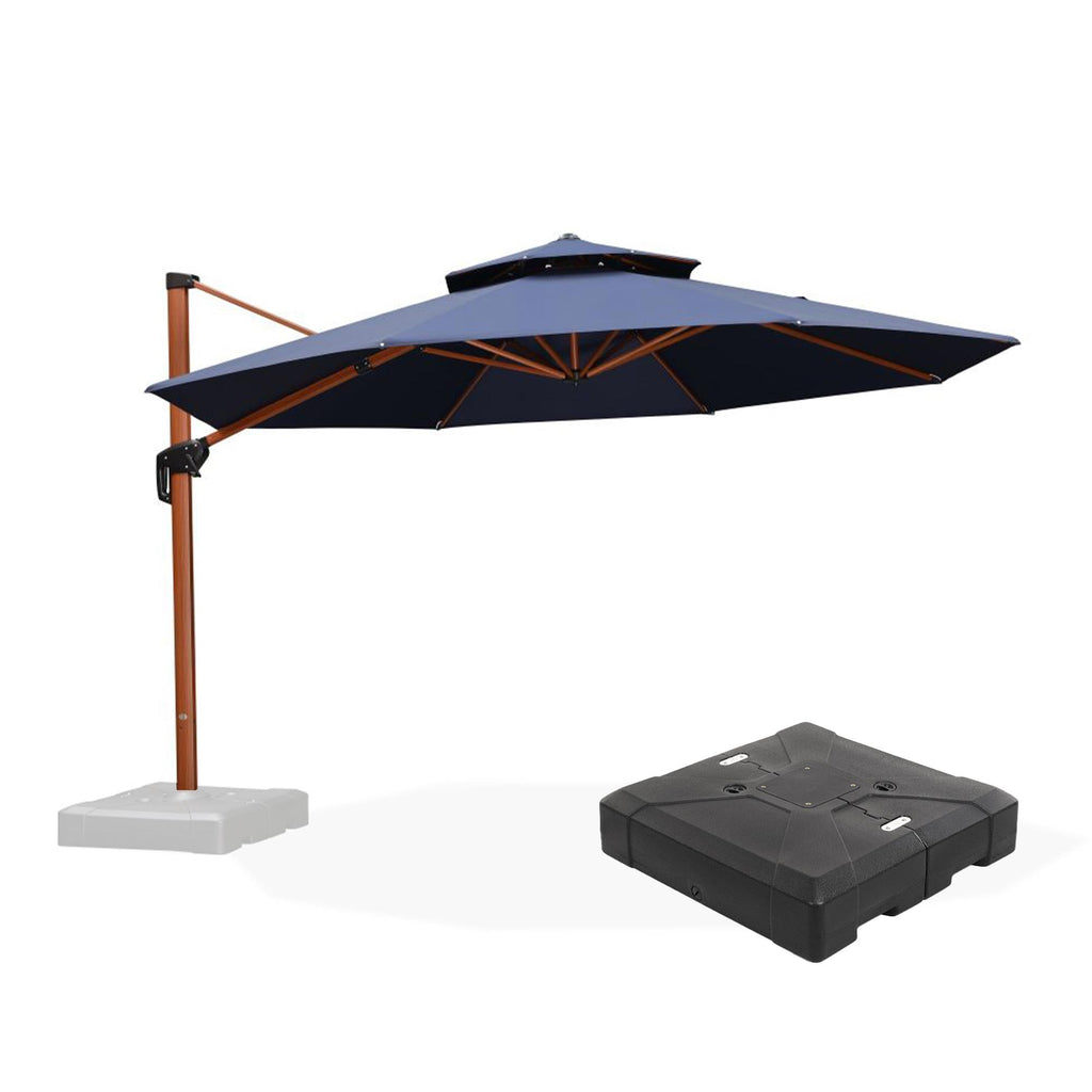 PURPLE LEAF Outdoor Garden Umbrella with Base, Cantilever Umbrellas in Wood Color