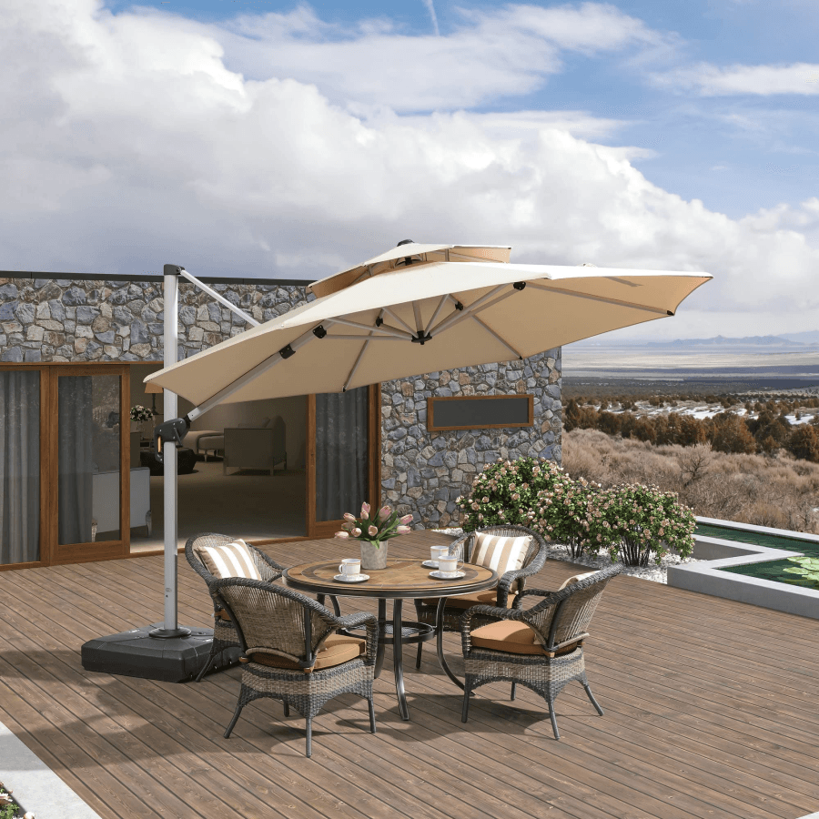 PURPLE LEAF Round Cantilever Patio Umbrella Heavy Duty Umbrella for Porch Garden Pool