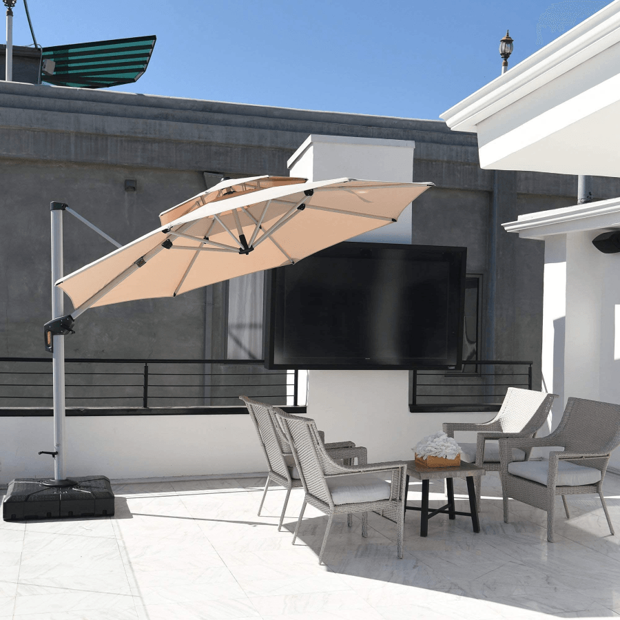 PURPLE LEAF Round Cantilever Patio Umbrella Heavy Duty Umbrella for Porch Garden Pool