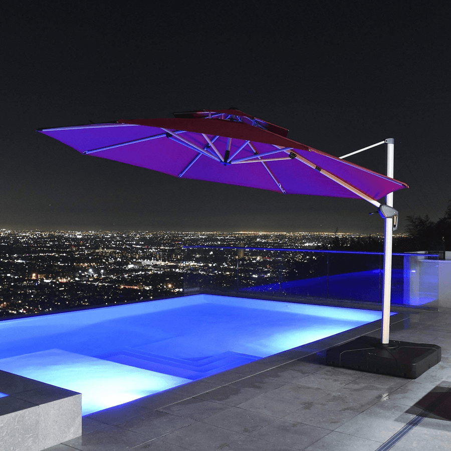 PURPLE LEAF Round Cantilever Patio Umbrella Heavy Duty Umbrella for Porch Garden Pool