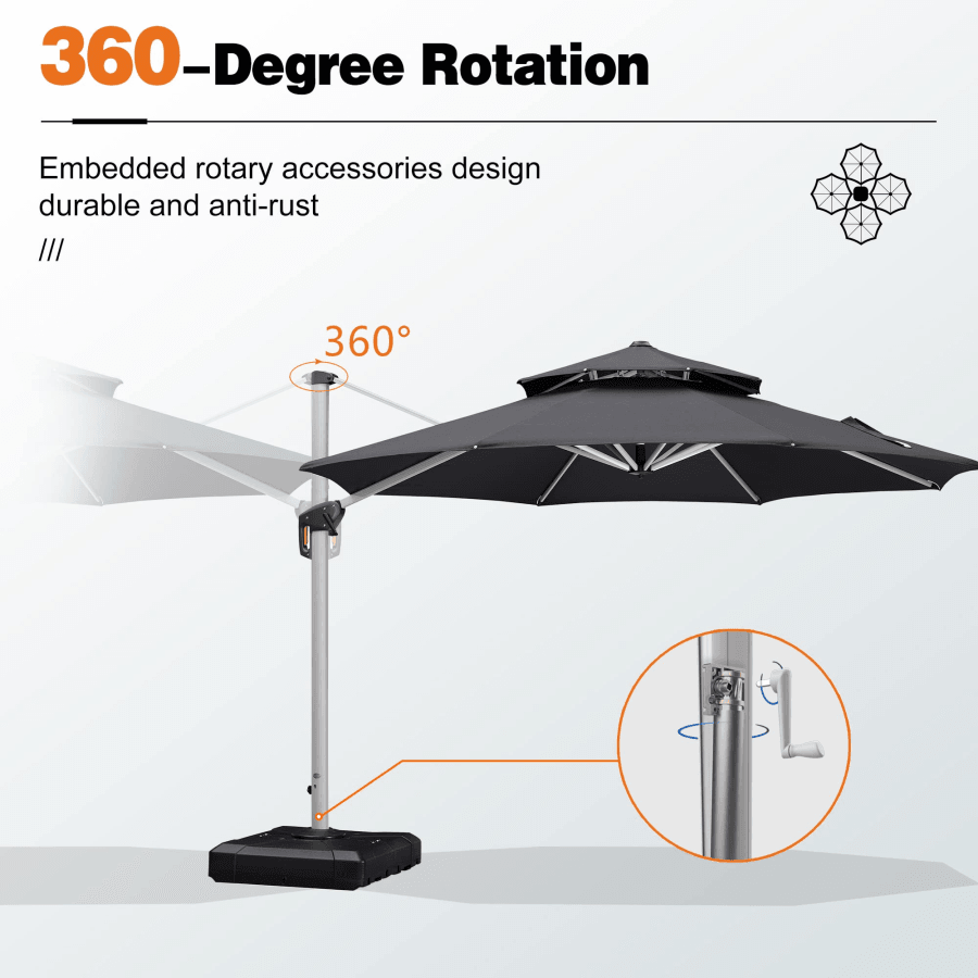 PURPLE LEAF Round Cantilever Patio Umbrella Heavy Duty Umbrella for Porch Garden Pool