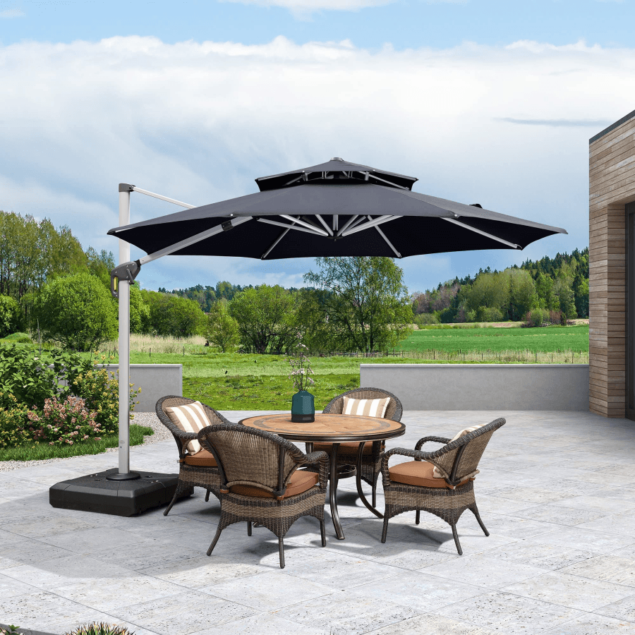 PURPLE LEAF Round Cantilever Patio Umbrella Heavy Duty Umbrella for Porch Garden Pool