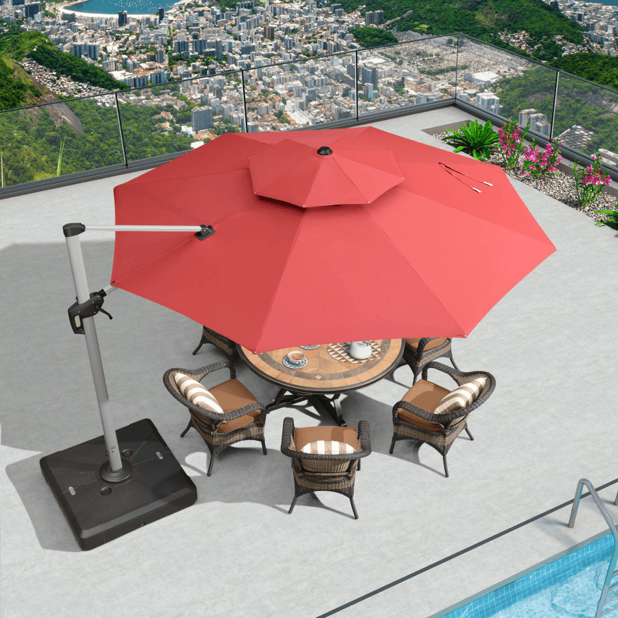 PURPLE LEAF Round Cantilever Patio Umbrella Heavy Duty Umbrella for Porch Garden Pool