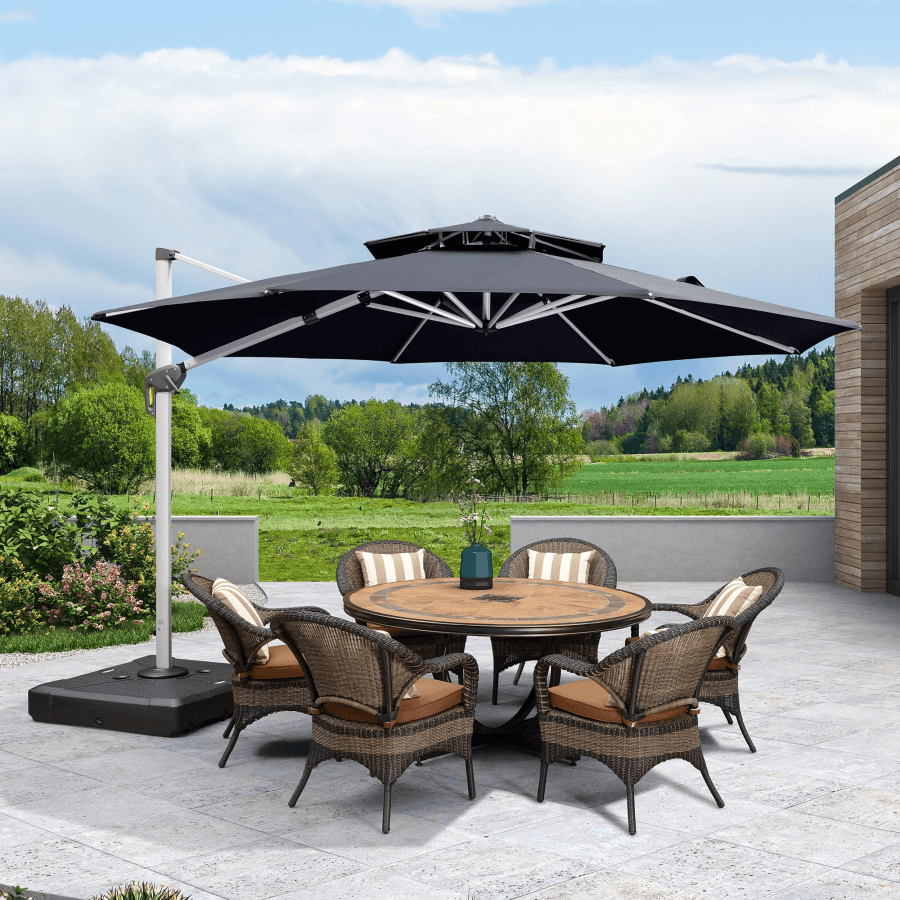 PURPLE LEAF Round Cantilever Patio Umbrella Heavy Duty Umbrella for Porch Garden Pool