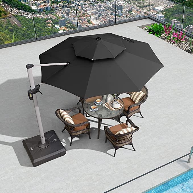PURPLE LEAF Round Cantilever Patio Umbrella Heavy Duty Umbrella for Porch Garden Pool