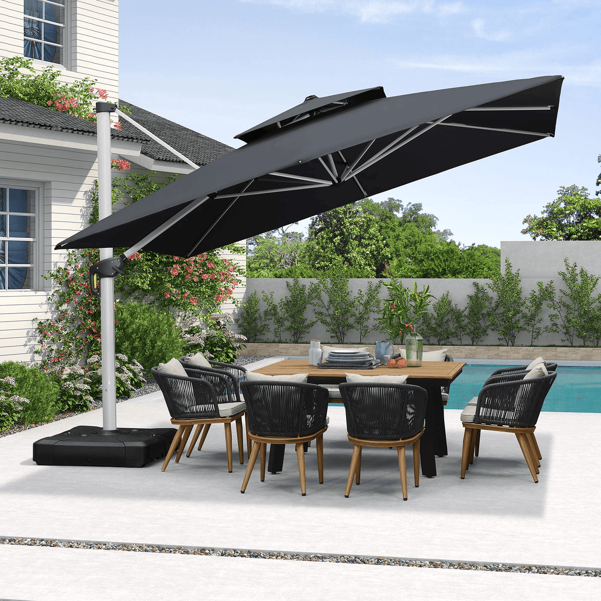 PURPLE LEAF Outdoor Windproof Umbrella, Square Cantilever Umbrella Outside Patio