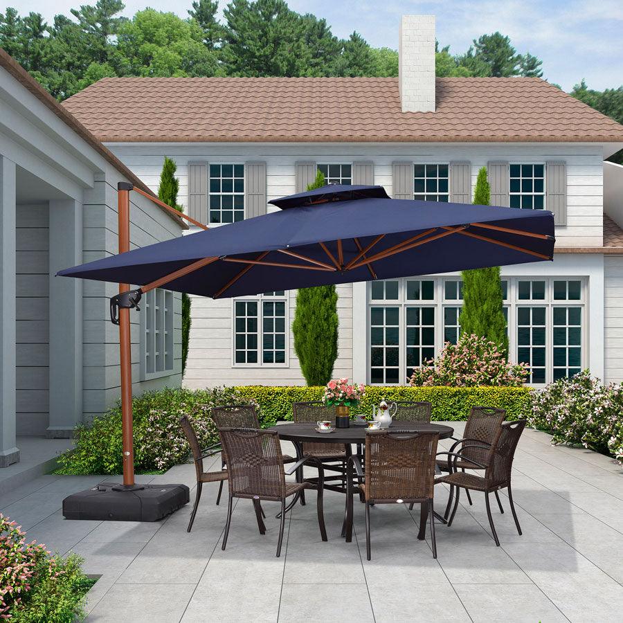 PURPLE LEAF Double Top 9 / 10 / 11 / 12 ft Square Aluminum Sun Umbrellas in Wood Color