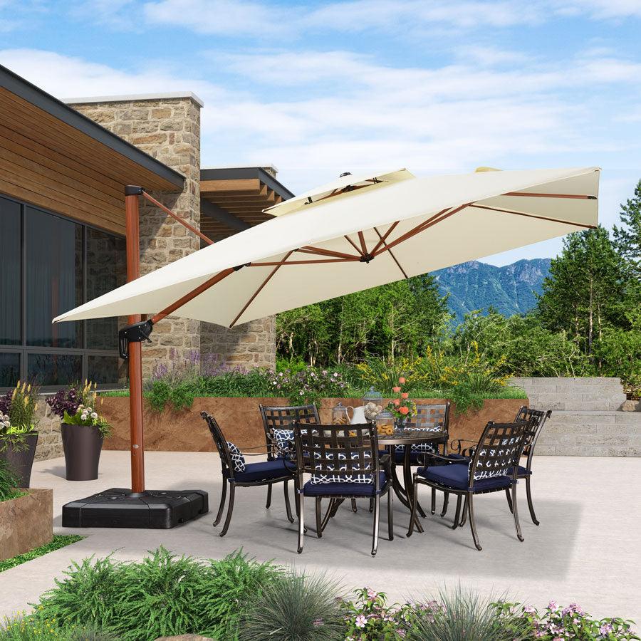 PURPLE LEAF Double Top 9 / 10 / 11 / 12 ft Square Aluminum Sun Umbrellas in Wood Color