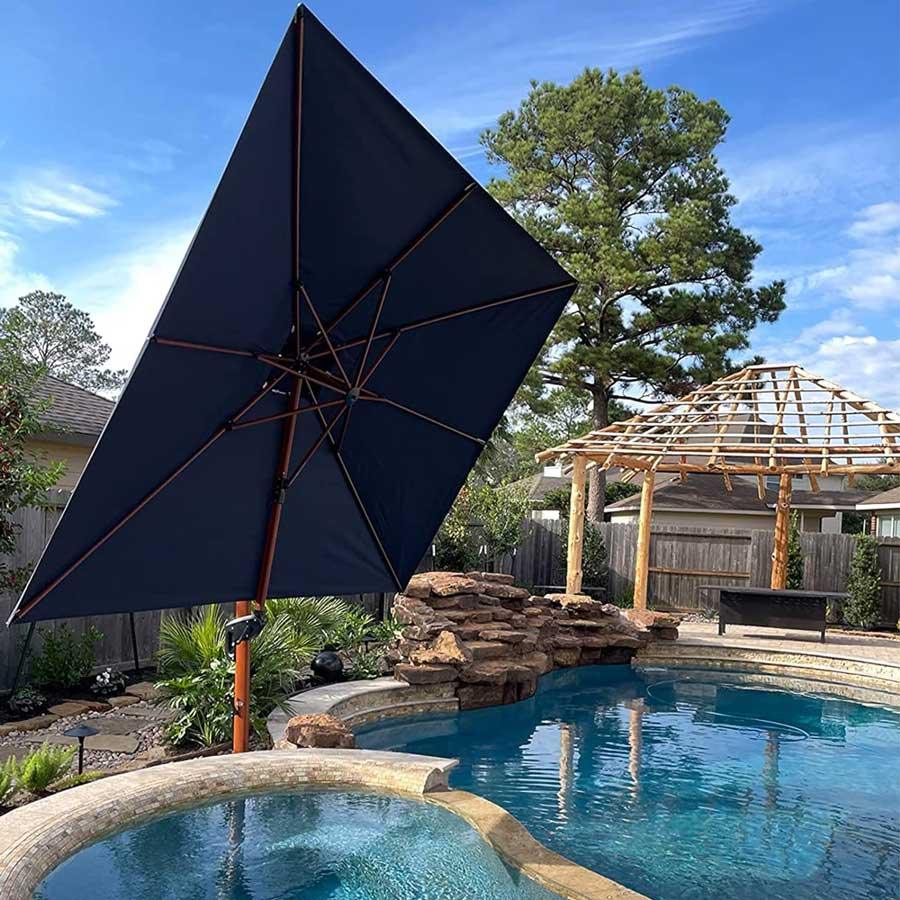 PURPLE LEAF Double Top 9 / 10 / 11 / 12 ft Square Aluminum Sun Umbrellas in Wood Color